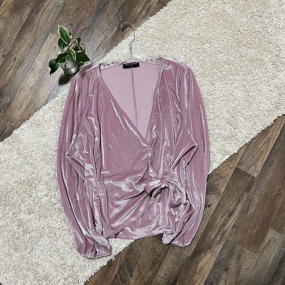 Lane Bryant 22/24 Mauve Shadows Velour Ribbed V-Neck Blouson Tie Surplice Top